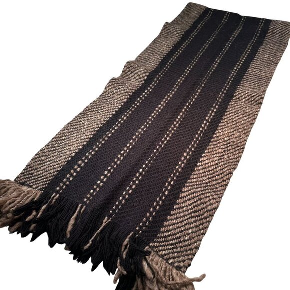 Manos Del Uruguay Scarf Shawl Merino Wool Fringe Handspun Vintage Stripped Black - Picture 6 of 13